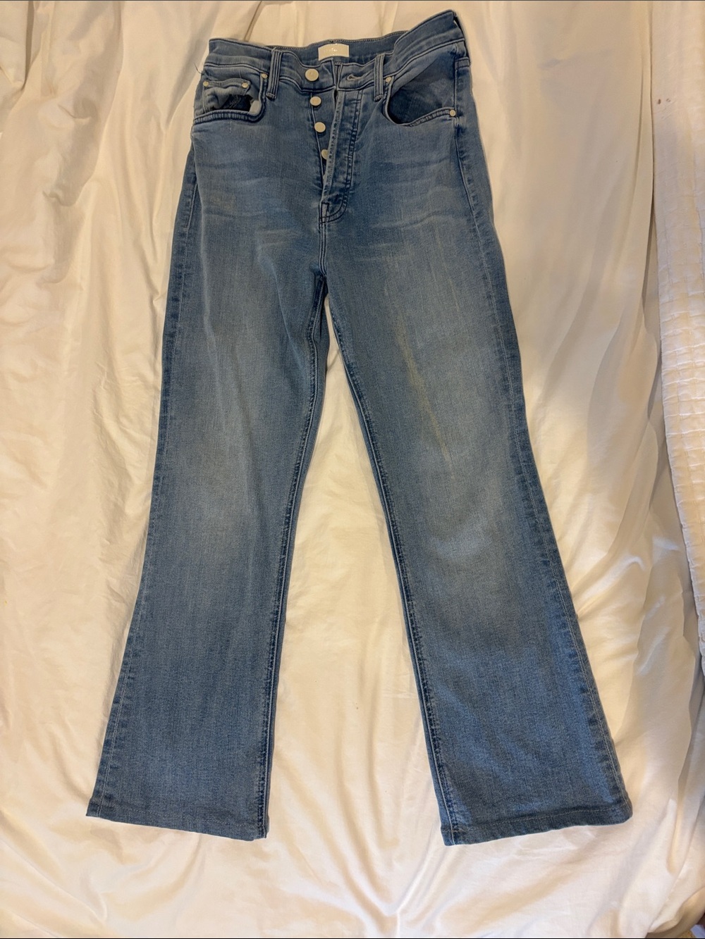 MOTHER High-Rise Flare Jeans in Mid Blue Wash